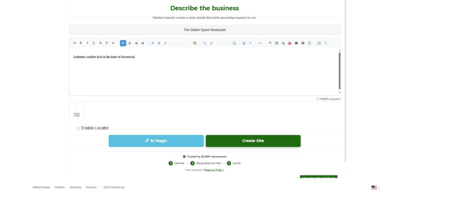 Describe the business page with the AI Magic button highlighted